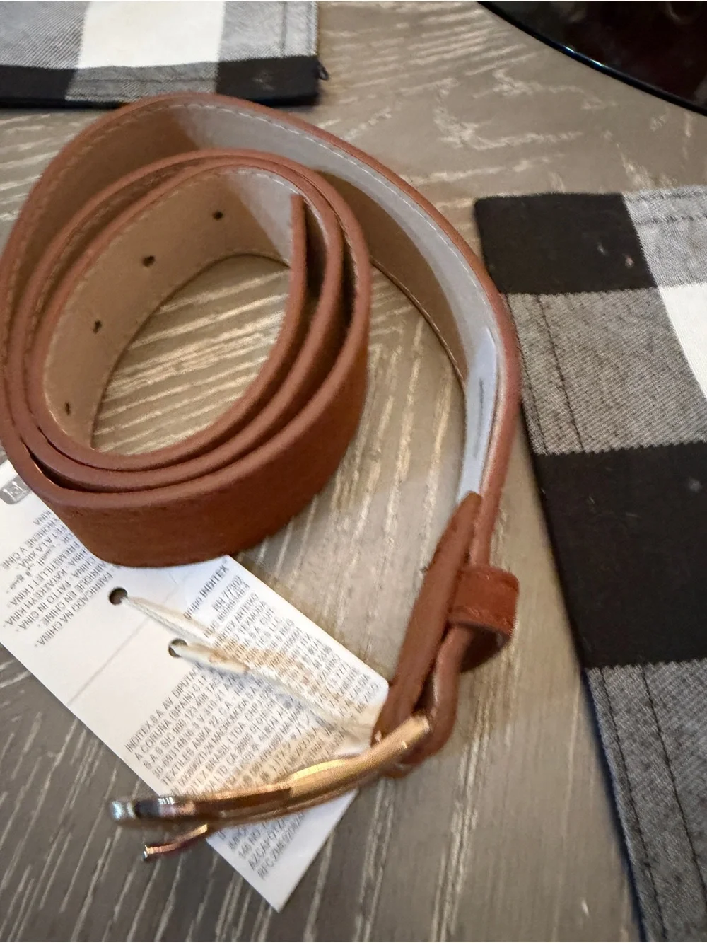 Zara Tan/Brown Leather Belt with Gold-Tone Buckle